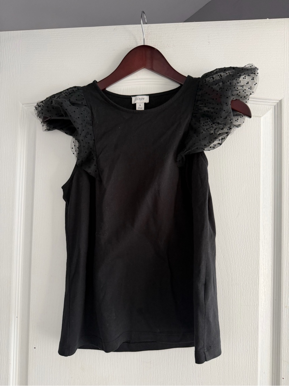 J. Crew Black Polka Dot Flutter Sleeve Tank